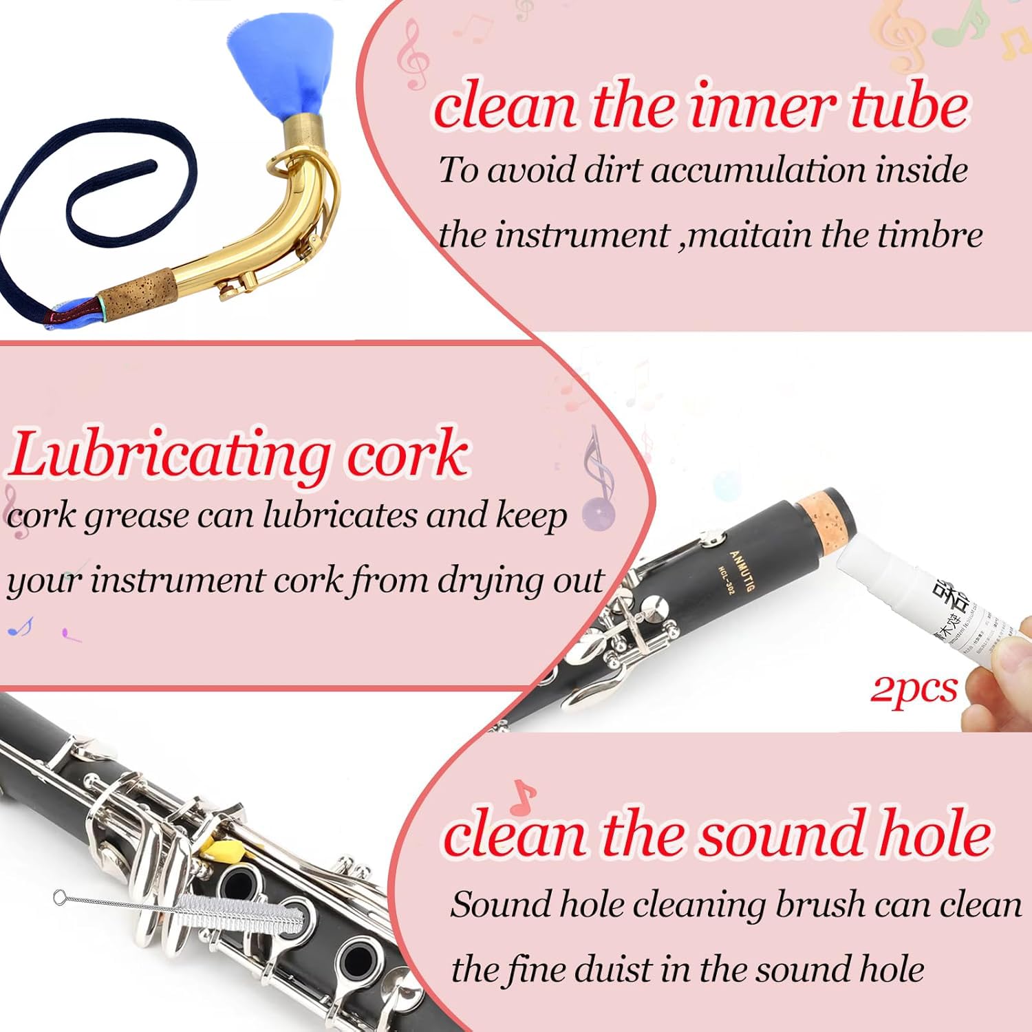 60 Pcs Clarinet Cleaning Kit, Saxophone Cleaning Kit,Clarinet Accessories,Mouthpiece Brush,Dust Brush,Cleaning Cloth,Clarinet Re